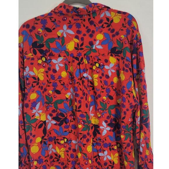 Maeve Anthropologie Shirt Size 18W Blithe Button Down Red Fruit Floral Challis - Picture 8 of 12